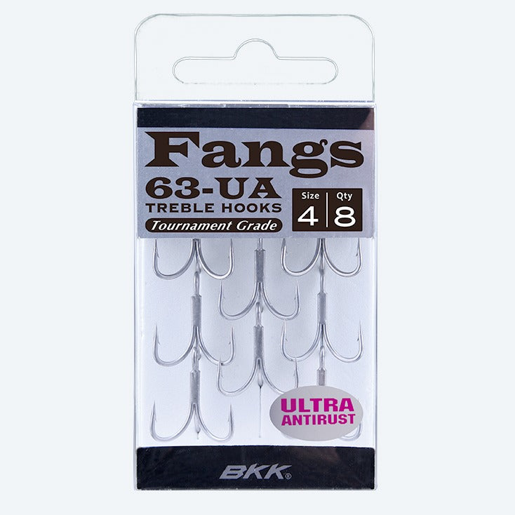 BKK Hooks Fangs-63 UA Treble Hooks Size 1/0 - 6 Pack, 3X Strength, Ultra-Antirust Coating For Saltwater